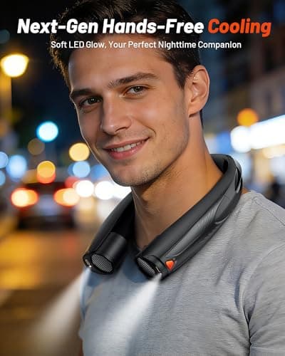 Funaudio Portable Neck Fan, 6000mAh Rechargeable Personal Fan with 6 Speeds, Up to 20 Hours Runtime, 360° Cooling Wearable Fan with LED Light, Hands-Free Fan for Travel Camping Outdoor - Thumbnail 2