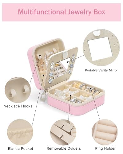 bccpnl Personalized Jewelry Travel Case(with mirror) with Your Name and Birth Flower,Personalized Gifts for Women - Festival gifts, Bridesmaids Gifts, Small Travel Jewelry Box Organizer (cherry pink) - Thumbnail 4