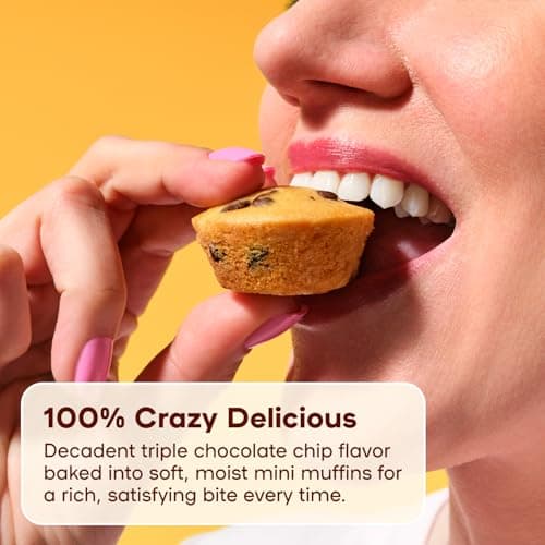 Muffinful Triple Chocolate Chip Mini Muffins – Bakery Fresh Bite-Sized Treats – 60 Muffins Total (15 Packs of 4) – Less Sugar, Nothing Artificial, Individually Wrapped - Thumbnail 4
