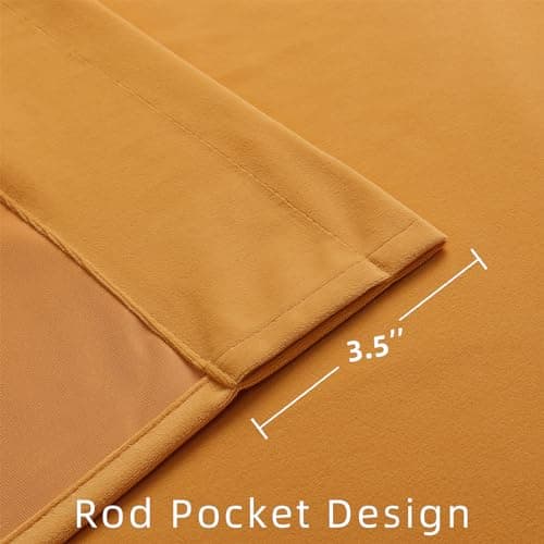Joydeco Yellow Velvet Curtains 96 inch Length 2 Panels, Luxury Blackout Rod Pocket Thermal Insulated Window Curtains, Super Soft Room Darkening Drapes for Living Dining Room Bedroom,W52 x L96 inches - Thumbnail 3