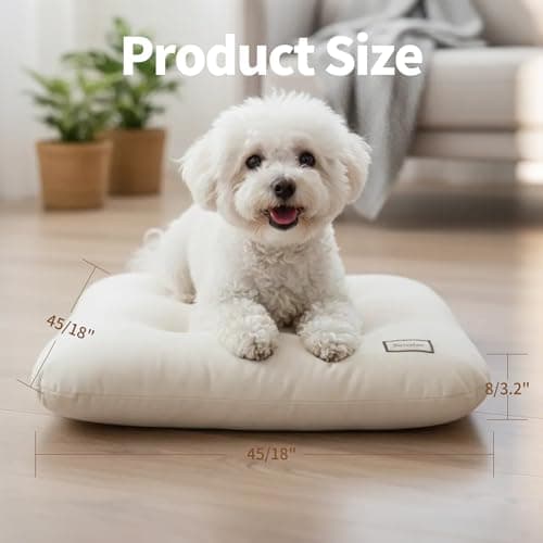 Lumicedar Washable Dog Bed Ultra Soft Plush Dog Crate Mat, Dog Bed for Crate, 3.2" Thick Dog Bed Mat, Kennel Pad for Small and Medium Dogs, 18"x18", Beige - Thumbnail 3