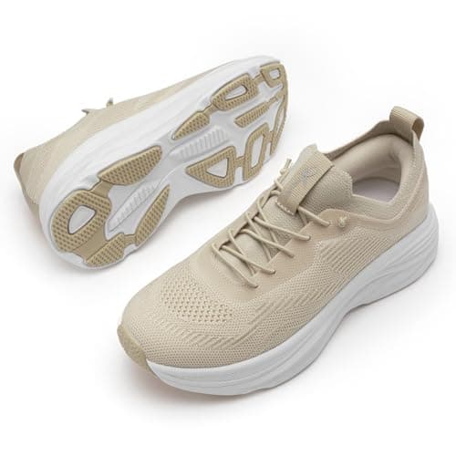Athlefit Women's Slip On Walking Tennis Shoes Hands Free Non sllip Lightweight Breathable Gym Workout Athletic Sneakers, Khaki, Size 9, AD01954 - Thumbnail 6