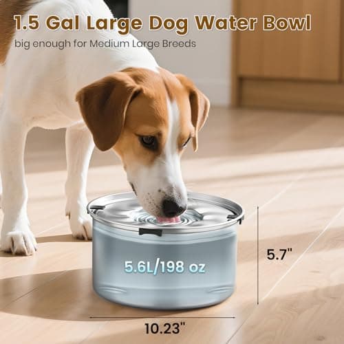 VDTEB Dog Water Bowl 1.5Gal Stainless Steel No Spill Water Bowl for Dogs, 5.6L Large Capacity Spill Proof Slow Drinking Dog Water Feeder with Anti-Slip for Medium Large Messy Drinkers - Thumbnail 6