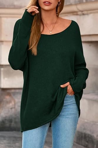 PRETTYGARDEN Women's Oversized Sweaters 2026 Casual Long Sleeve Scoop Neck Pullover Tops Loose Cozy Knit Spring Outfits(Dark Green,X-Large) - Thumbnail 4