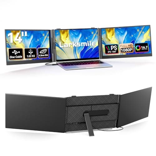 Larksmile Triple Screen Laptop Monitor Extender, One Cable Setup 14-inch IPS Triple Monitor, FHD 1080P Extra Multi-Screen Attachment, Portable Travel External Display for Laptop Mac Windows - Image 1