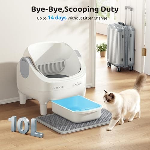 Thereye Self Cleaning Cat Litter Box, Open-Top Automatic Litter Box with APP Control, Safety Sensor and 10L Large Waste Bin, Smart Kitty Litter Boxes with Trash Bags and Mat for Multiple Cats - Thumbnail 5