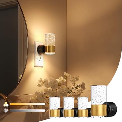VOLISUN LED Night Lights Plug into Wall, Dimmable Night Light 3 CCT & 5 Brightness Levels, Acrylic Bubble Nightlight with Dusk to Dawn Sensor for Hallway, Bathroom, Stair, Nursery Gold 4 Pack