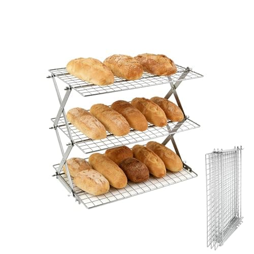 3 Tier Collapsible Cooling Rack with Adjustable 6 Setting Design stackable wire rack for baking sheet for Cookies Baking Gifts for Women (Silver, 3-Tier) - Image 1