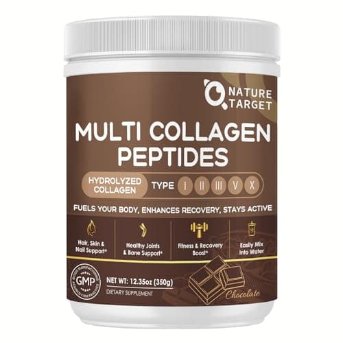 NATURE TARGET Chocolate Collagen Peptides Powder - Multi Collagen for Women with Vitamin C & Creatine, Supports Skin, Hair, Nails & Joint Health - Type I, II, III, V & X, Gluten Free, 35 Servings