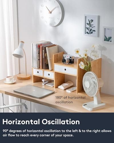 CARONSORT Small Desk Fan, Table Oscillating Fans for Bedroom, Rechargeable Battery Operated 6-inch Mini Fan, 4 Speeds, Quiet Fan with Night Light for Home/Dorm Room/Bedroom/Office - Thumbnail 4