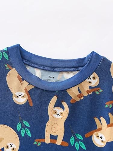 Joonberry Toddler Kids Soft Bamboo Viscose Long Sleeve Top and Pants Clothing Set–2-Piece 2-9Y Boys Girls Outfit（Sloth, 4-5Y - Thumbnail 3
