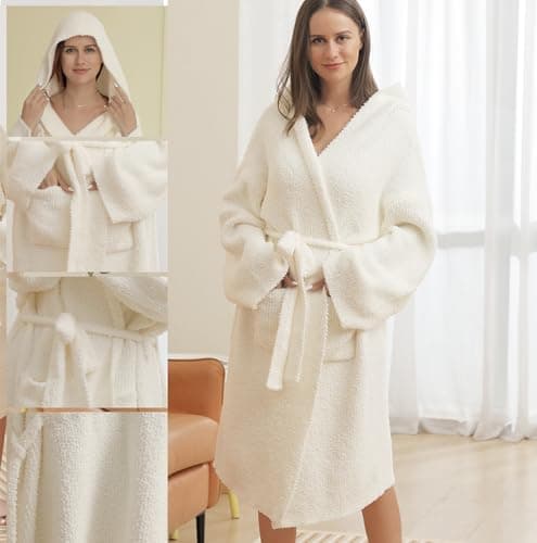 bearberry Women's Plush Bathrobe for Lounging – Ultra Soft Lightweight Cozy Hooded Robe with Pockets, Perfect Comfort for Bedroom, Spa & Relaxation, Thoughtful Gift for Mom Wife Girlfriend - Thumbnail 4