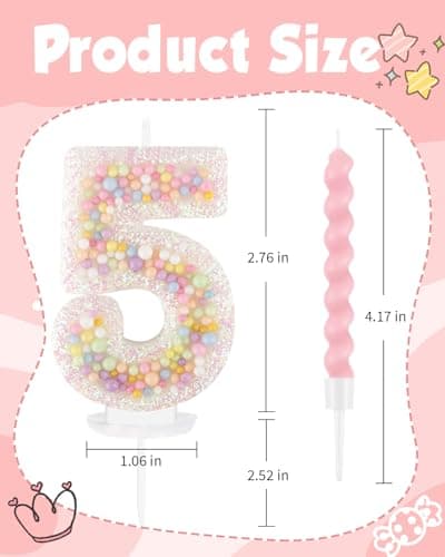 Birthday Candles for Cake, Pink Number Candles, Cake Candles with Greeting Card for Birthday Party Wedding Anniversary Celebrations（5 Candle,White Number Macaron） - Thumbnail 6