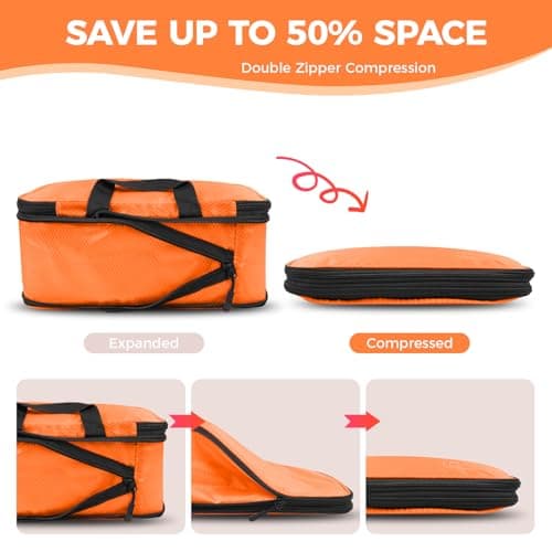 8-Piece Compression Packing Cubes for Travel, Bright & Lightweight Luggage Organizer System for Outdoor Travel & Adventure, Space Save for Backpack, Duffel Bag & Suitcase- Orange - Thumbnail 3