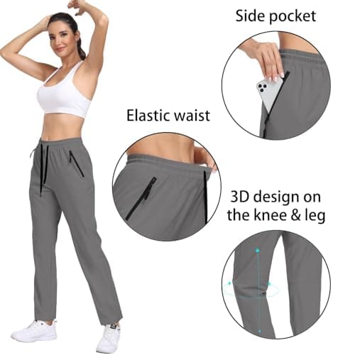 Womens Hiking Pants Waterproof Quick Dry UPF 50+ Cargo Zipper Pockets Sweatpants Elastic Waist Drawstring Lightweight Work Casual Travel Dark Grey L - Thumbnail 5