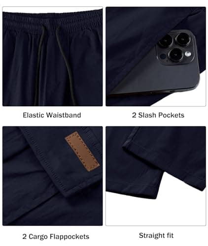 Comdecevis Men's Casual Cargo Pants Big and Tall Workout Joggers Stretch Baggy Sweatpants Hiking Drawstring Tactical Pants with Multi Pockets Blue - Thumbnail 6