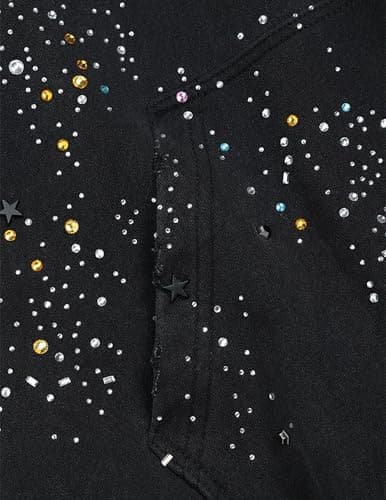 Aelfric Eden Star Rhinestone Zip Up Hoodies Womens Mens Casual Hooded Jackets Unisex Loose Crystal Y2K Pocket Sweatshirts Black L - Thumbnail 6