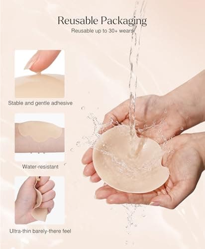 Popilush Nipple Covers, Pasties - Silicone Reusable Sticky Bra, Cute Cat Paw Shape, Seamless Adhesive with Ultra-Thin Edge Size L Color Crème - Thumbnail 5