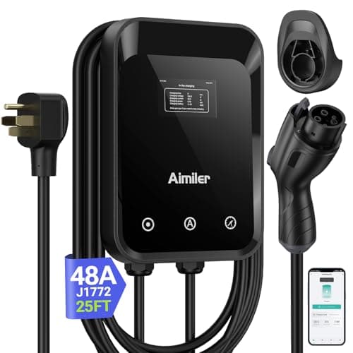 AIMILER Level 2 Electric Vehicle (EV) Charger(WiFi APP/Plug-Play), 48A, 25ft Cable ETL Certified, J1772 Connector EVSE EV Electric Car Charging Stations for Home Level 2 (Black 240V Nema 14-50P)