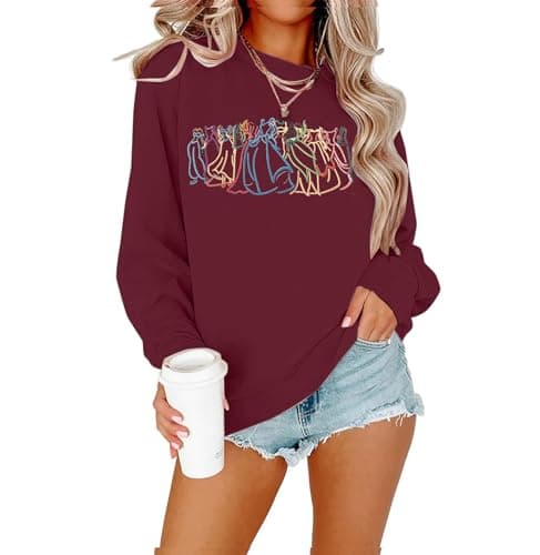 BANGELY Magical Sweatshirt Women Cute Embroidered Magic Princess Sweater Family Vacation Shirt Casual Long Sleeve Top