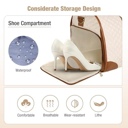 Tonyeee Convertible Garment Duffel Bags for Travel, Carry On Garment Bag with Shoe Compartment, 3 in 1 Foldable Suit Duffle Bag for Women, Jenni Bag for Hanging Clothes, Beige (1Pcs Set) - Thumbnail 4