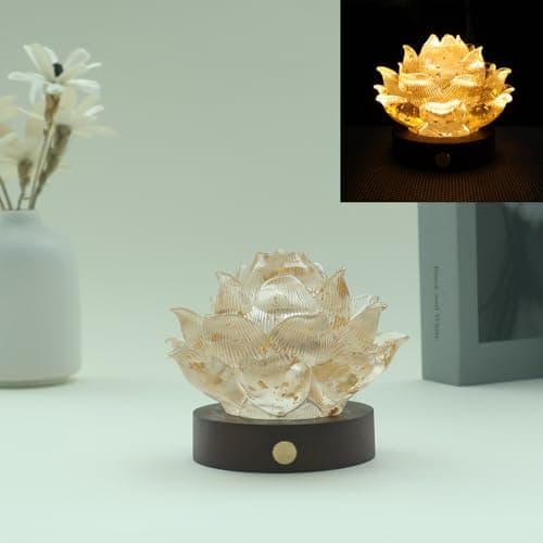 YeseeYe Lotus Statue with Light - Lotus Lamp Nightlight Tabletop Home Decoration Figurine for Living Room Office Shelves Coffee Table Desk Decor Sculpture - Thumbnail 2