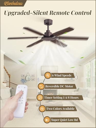 Fanbulous Ceiling Fan No Light, 48 Inch Indoor/Outdoor 6 Blades Ceiling Fan with Remote, 6-Speeds, Quiet Reversible DC Motor, Fans Without Light for Tilted Ceiling/Bedroom/Living Room/Patios - Thumbnail 2