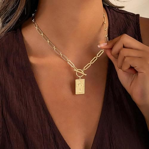 Eaciy Cross Necklace for Women Trendy, 18K Gold Plated Cross Pendant Charm Necklace Dainty Paperclip Chain Religious Jewelry Gifts for Christian Faith, Baptism, First Communion Style5 - Thumbnail 3
