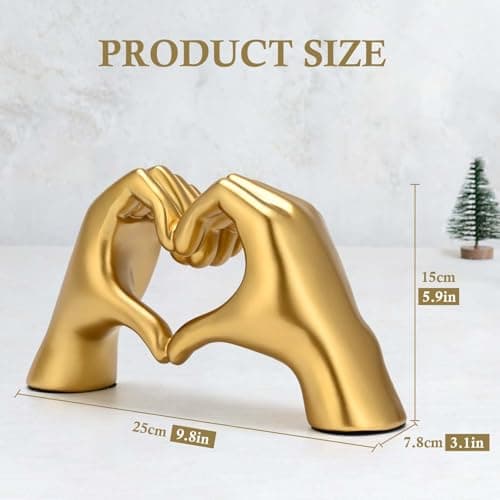 Boobezeen Heart Hands Sculpture Gold Resin Home Decor Heart Decorations Modern Love Finger Statue for Living Room, Shelf Table Vanity Entryway DéCor (Gold) - Thumbnail 2
