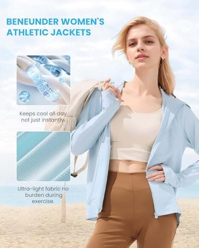 BENEUNDER Cooling Women's UPF 50+ Sun Protection Lightweight Hoodie Jacket Long Sleeve Active Sun Shirts for Outdoor Workout - Thumbnail 3