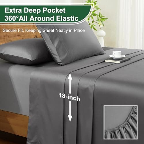 Ivellow 100% Egyptian Cotton Sheets King Size Set - 1200 Thread Count 6 PC 18" Deep Pocket King Size Bed Sheet Set，Durable Hotel Quality Luxury Soft Breathable Grey Cooling Sheet Sets Bedding - Thumbnail 5
