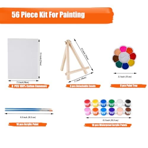 Orbixa Paint Party Kit for Adults & Kids – 8-Pack All-in-One Sip & Paint Set with Easels, Brushes, Acrylic Paints & 100% Cotton Canvas Boards – Perfect for Paint Nights, Group Events & Gifts - Thumbnail 3