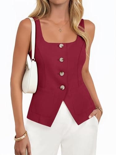 Yousify Womens Suit Vest Button Down Blazer Vest Tops 2026 Summer Sleeveless Tank Top Business Square Neck Waistcoat - Image 1