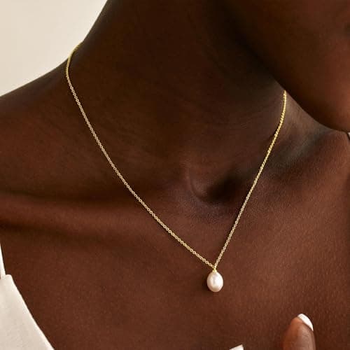Decholly Gold Pearl Necklaces for Women Trendy, 14K Gold Plated Dainty Necklace Simple Pearl Necklace Women's Jewelry Friend Birthday Wedding Jewelry Gifts for Women - Thumbnail 2