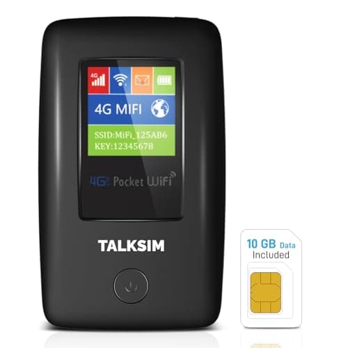 TALKSIM 4G Mobile Hotspot with US 10GB & Global 1GB Data, Portable WiFi Hotspot for Travel in 140+ Countries, Long-Lasting 6000mAh Battery, 10 Connected Devices, No SIM Required, No Contract