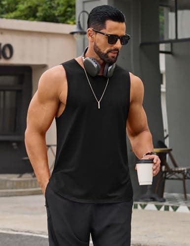COOFANDY Black Tank Top Men Athletic Training Seeveless Shirt Muscle Gym Clothes Lightweight Jogging Tee Shirts Running - Thumbnail 6