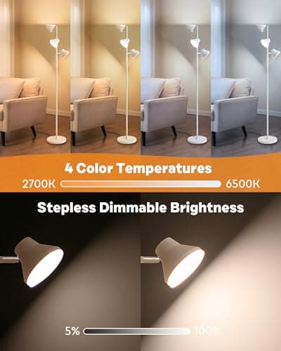 SIBRILLE LED Floor Lamp, 36W Modern Floor Lamp with Remote & Touch Control, 4 Color Temperatures, Standing Lamp with 3 Rotatable Lights, Floor Lamps for Living Room, Bedroom, Office - Thumbnail 5