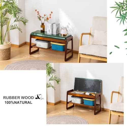 latifolia Shoe Rack Bench, Entryway Shoe Bench with Cushion, Flip-Open Storage Compartment, 2-Tier Shoe Organizer(Green,21.65''L) - Thumbnail 4