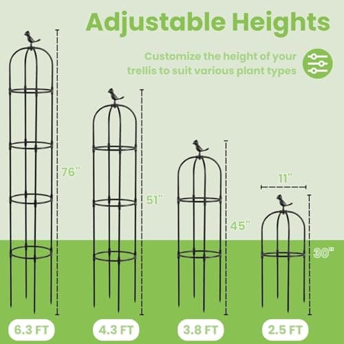 Lancisism Garden Obelisk Trellis for Climbing Plants Outdoor - 6.3 Ft Plant Support Round Trellis for Potted Plants Indoor - Rustproof Plastic Coated Tomato Cage for Vines Flowers Fruits Vegetable - Thumbnail 3
