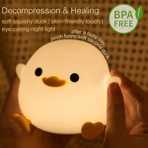 YR YRHH-PET Duck Cute Lamp, Squishy Dodo Duck Kids Night Light, Dimmable Bedside Light, Baby Nursery Touch Animal Silicone Nightlight, Boy Girl College White Elephant Gift, Desk Decor Bean Ducky Stuff - Thumbnail 3