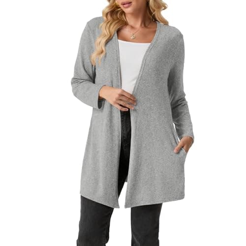 Cardigans Sweaters for Women Long Sleeve Lightweight Cozy Open Front Fall Cardigan with Pockets Trendy 2025 A - Gray - Image 1
