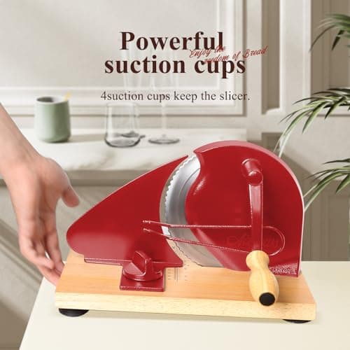 Manual Bread Slicer for Homemade Bread,Even Slicing Thickness-Adjustable Slices,Sourdough Slicer with Scale Lines&SuperStrong SuctionCup Fixation (Red-Guide) - Thumbnail 4