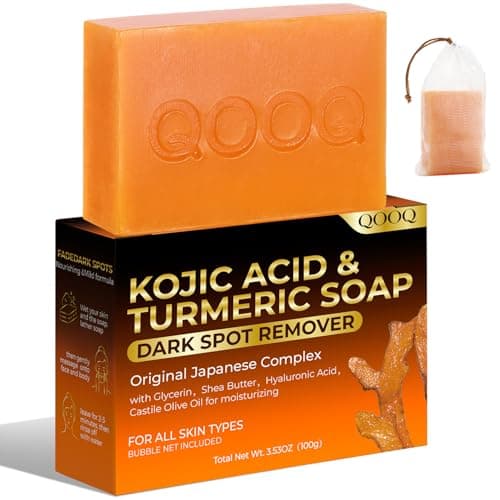 QOOQ Turmeric Kojic Acid Soap for Dark Spots Remover – Facial Cleansing Bar with Vitamin C, Retinol, Collagen, Vitamin E, Glycerin, Shea Butter & Castile Olive Oil – Soap for Women & Men (100g) - Image 1