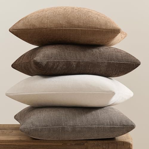 GriNeed Pack of 4 Throw Pillow Covers 20x20 Inch Chenille Textured Neutral Brown Soft Pillow Covers Solid Decorative Farmhouse Cushion Covers Home Boho Western Decor for Couch Sofa Bed Living Room - Thumbnail 3