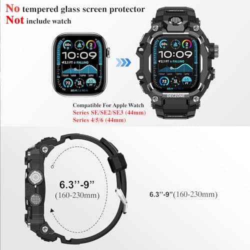 Deczone Band with Rugged Case Compatible with Apple Watch Bands 44mm (Series SE 6 5 4), Sport iwatch Bands Protective Bumper Cover for Men (44mm Black) - Thumbnail 2