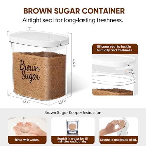 Moryimi Brown Sugar Keeper Storage Container, 1.9 Quart Brown Sugar Container Airtight with Spoon, Clear food storage containers with lids - Thumbnail 3