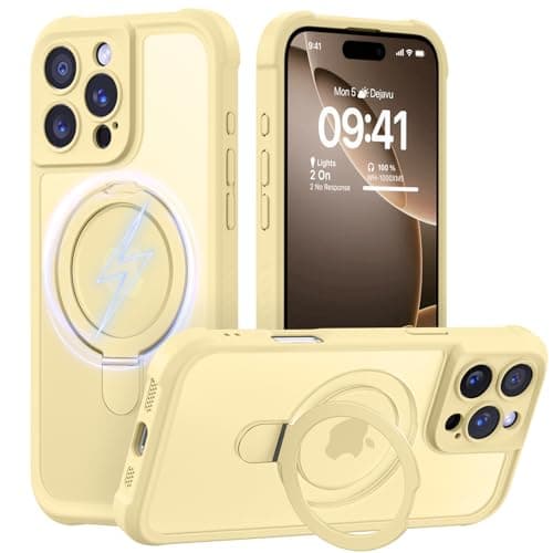 MOCCA Design for iPhone 16 Pro Case with Magnetic Invisible Stand [Full Camera Protection] [Compatible with Magsafe] Military Drop Shockproof Translucent Matte Phone Case Cover 6.3",Creamy Yellow - Image 1