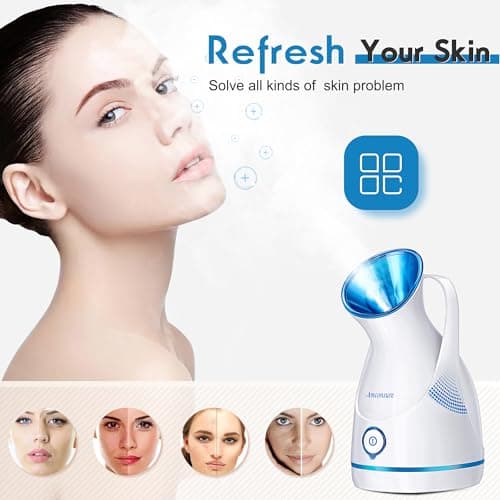 Amconsure Facial Steamer - Nano Ionic Face Steamer Warm Mist Steamer for Home Sauna SPA, Humidifier for Deep Cleaning Unclogs Pores Sinuses(Blue) - Thumbnail 3