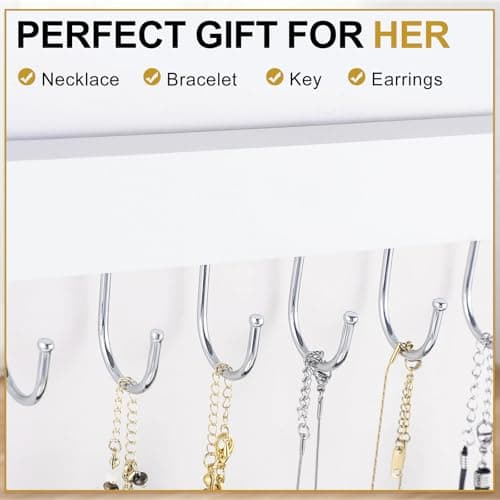 Dntorx Hanging Jewelry Organizer, 2 Pack Necklace Holder for Wall White Wooden Necklace Organizer Hangers with 24 Hooks Jewelry Display Hangers Wall Mounted for Necklaces, Earrings, Bracelets, Keys - Thumbnail 6