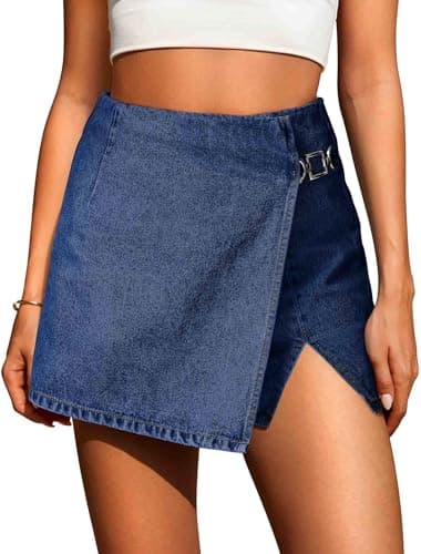 Eddoyee Western Y2K Denim Skort for Women Stretchy High Waisted Mini Skirt Trendy Country Skirts(Dark Blue, Large) - Image 1